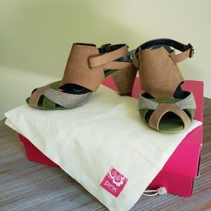 Anthopologie Heeled Sandals (Green/Tan)